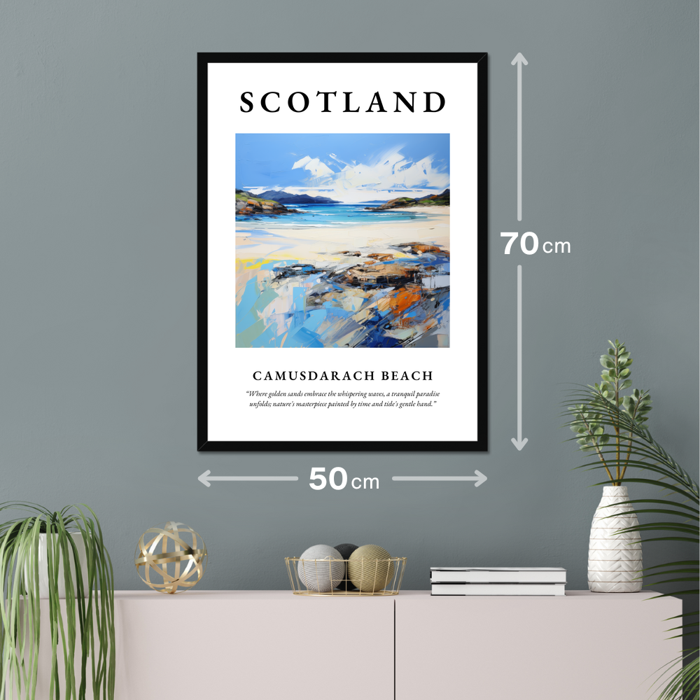 Poster of Camusdarach Beach hanging on a wall