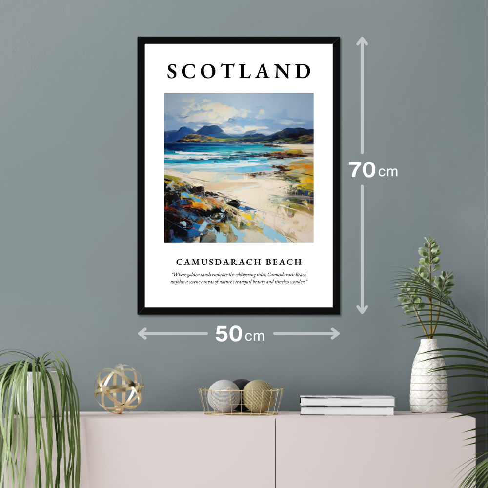 Poster of Camusdarach Beach hanging on a wall