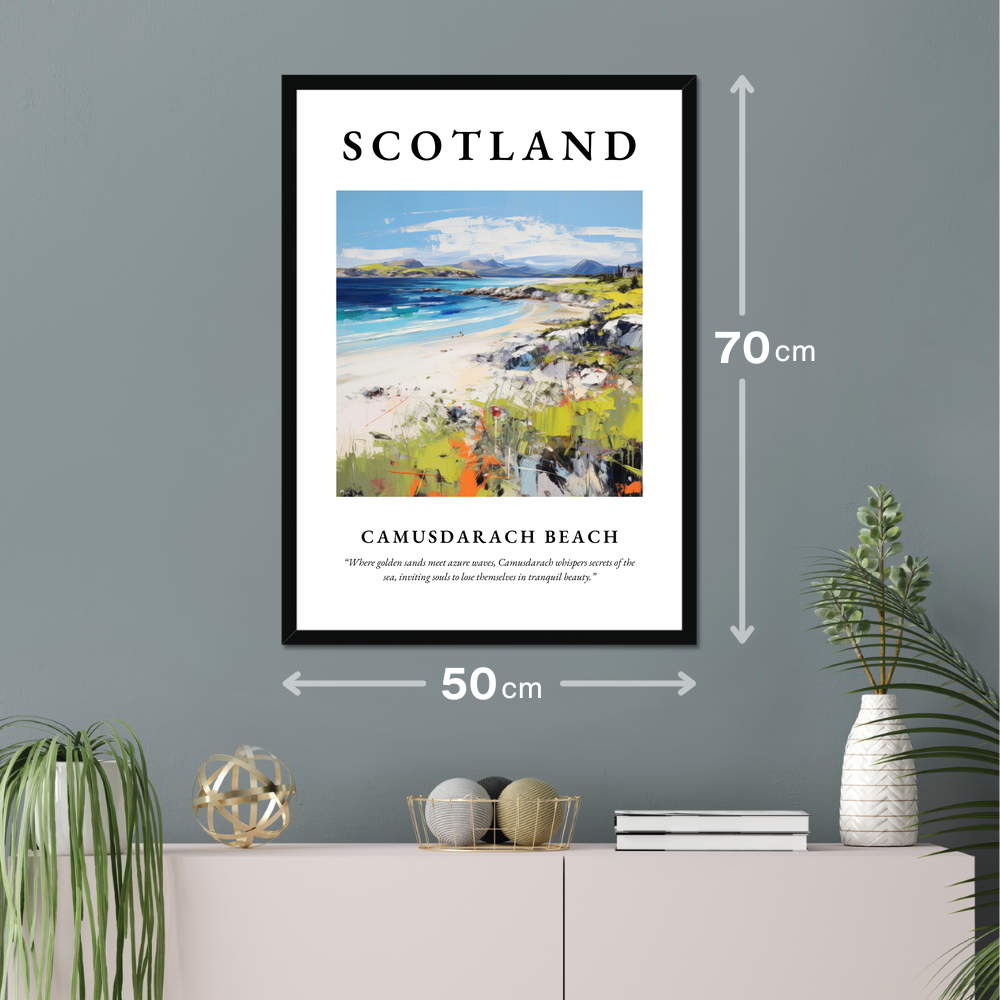 Poster of Camusdarach Beach hanging on a wall