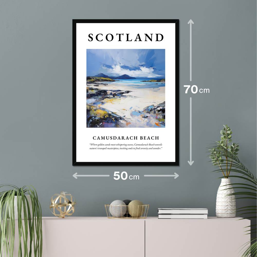 Poster of Camusdarach Beach hanging on a wall