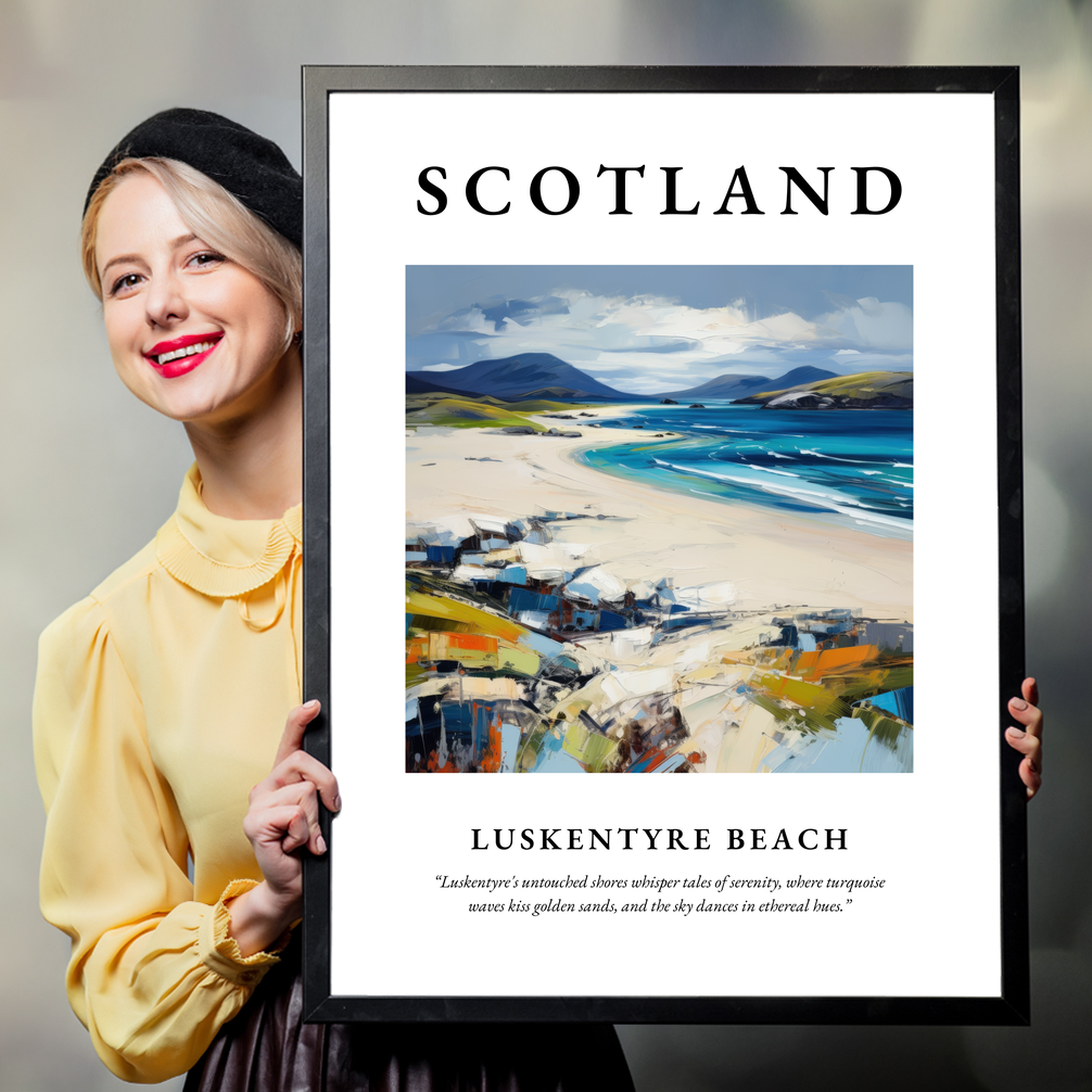 Person holding a poster of Luskentyre Beach