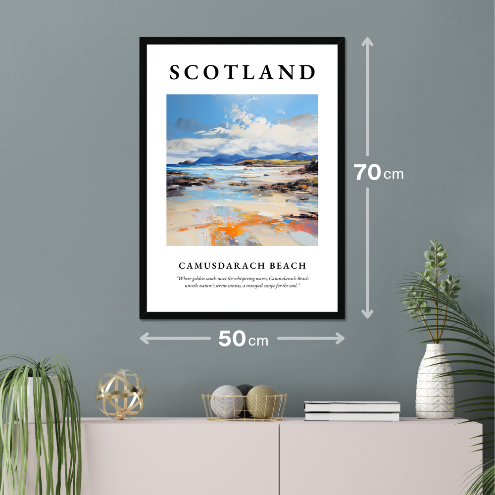 Poster of Camusdarach Beach hanging on a wall