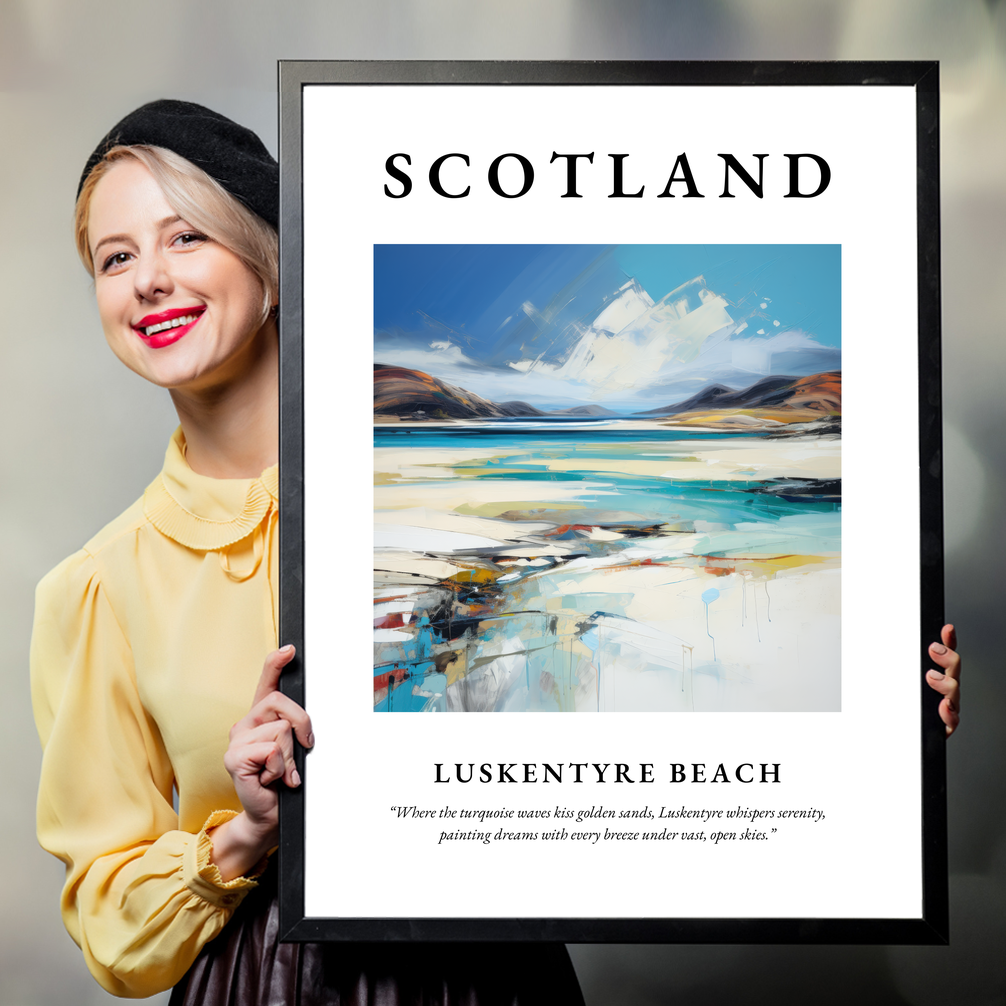 Person holding a poster of Luskentyre Beach