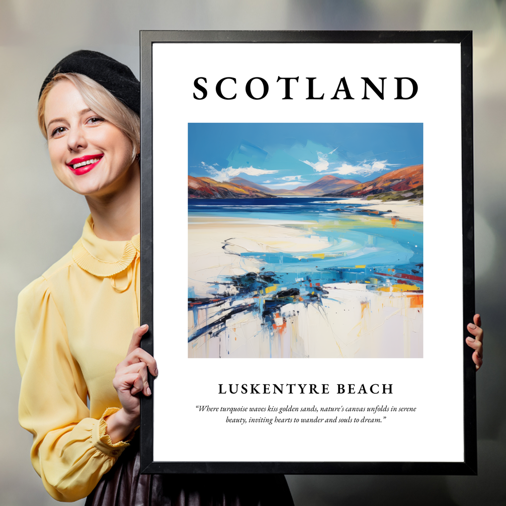 Person holding a poster of Luskentyre Beach