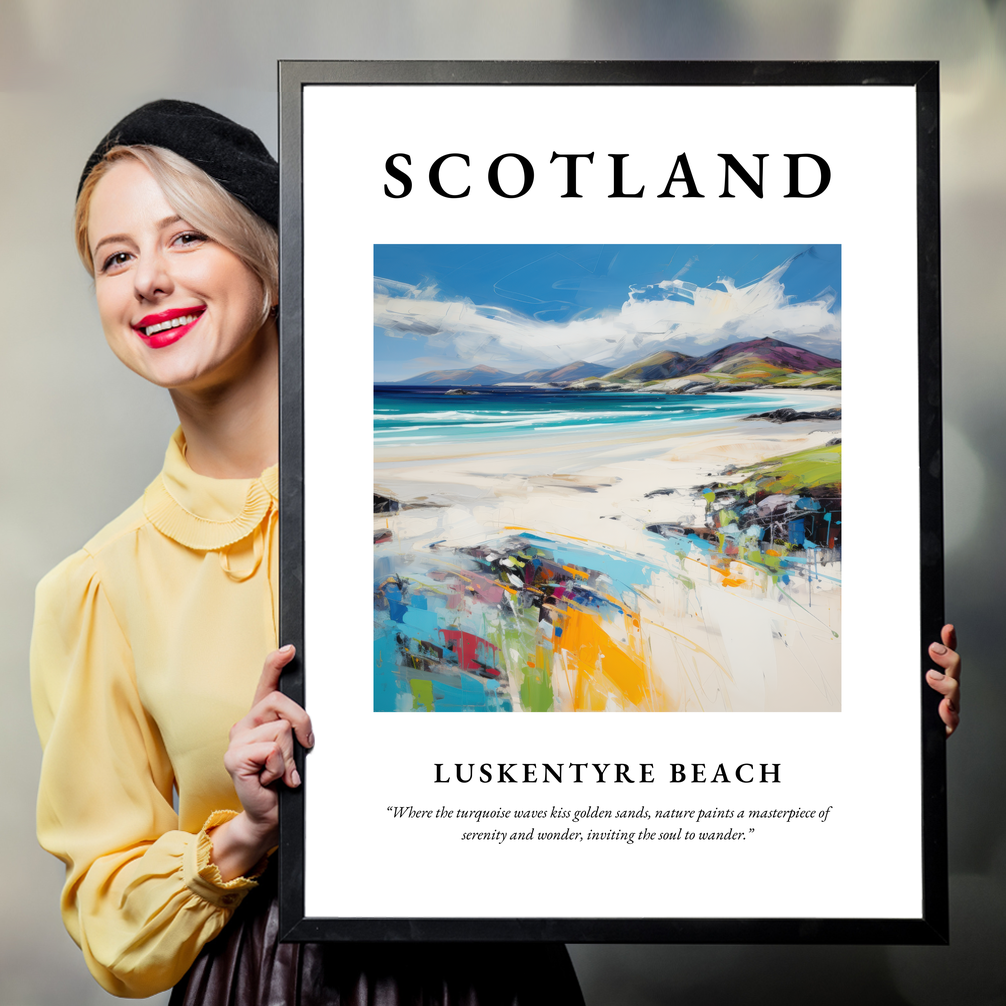 Person holding a poster of Luskentyre Beach