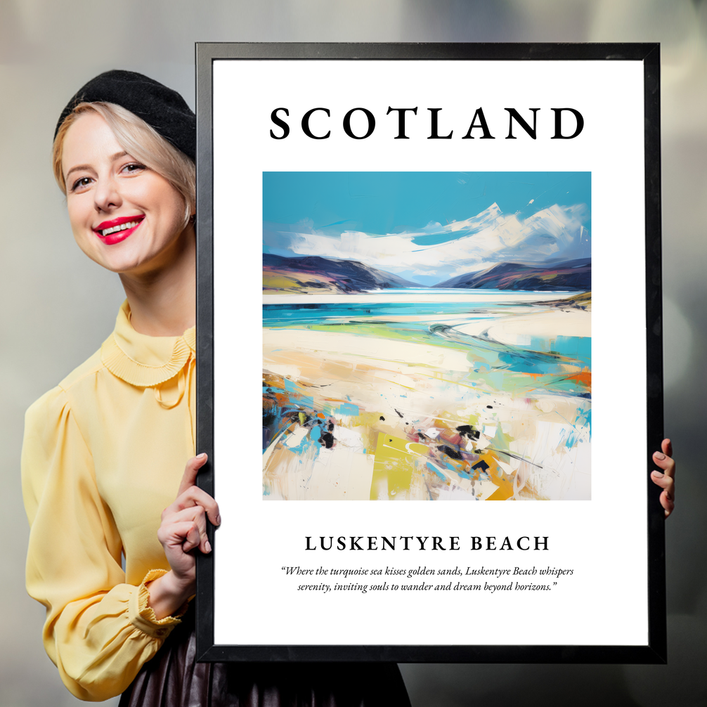 Person holding a poster of Luskentyre Beach