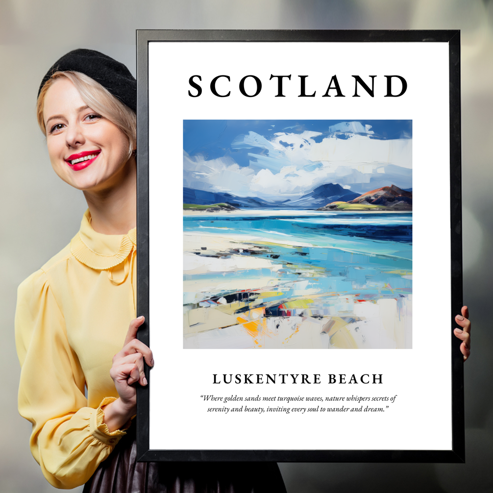 Person holding a poster of Luskentyre Beach