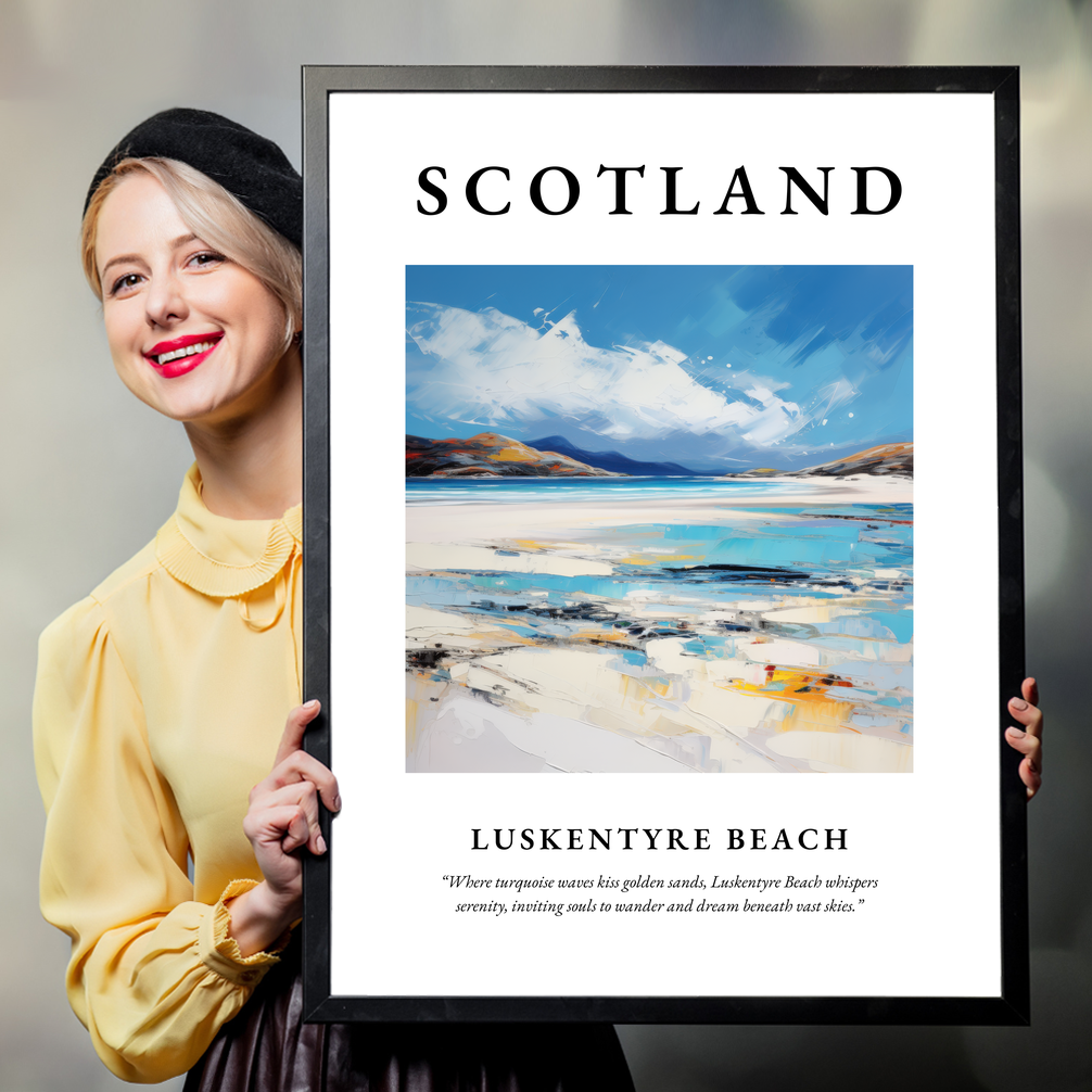 Person holding a poster of Luskentyre Beach