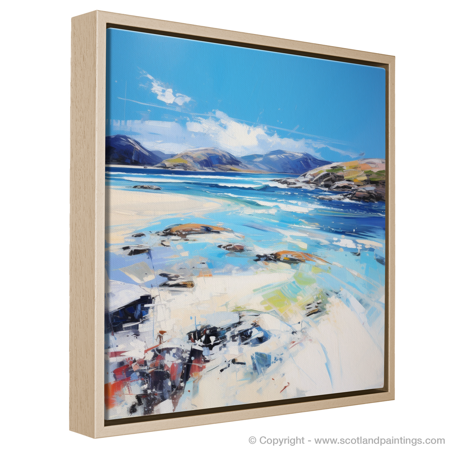 Painting and Art Print of Luskentyre Beach, Isle of Harris entitled "Luskentyre Beach Embrace: An Expressionist Ode to Scottish Shores".