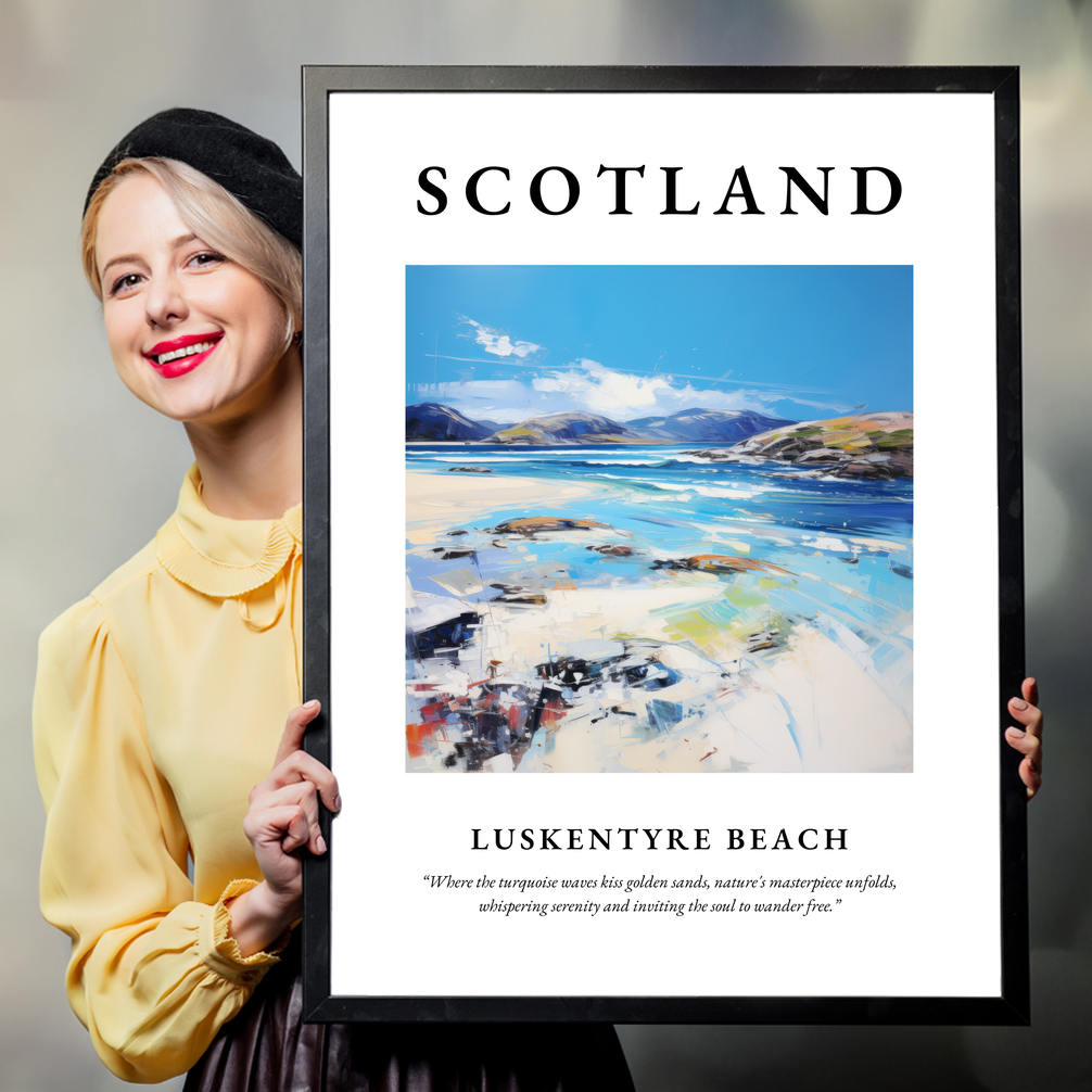 Person holding a poster of Luskentyre Beach