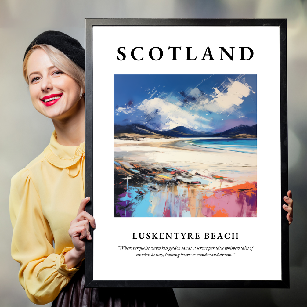 Person holding a poster of Luskentyre Beach