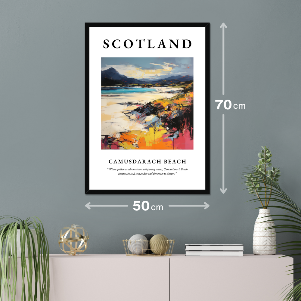 Poster of Camusdarach Beach hanging on a wall