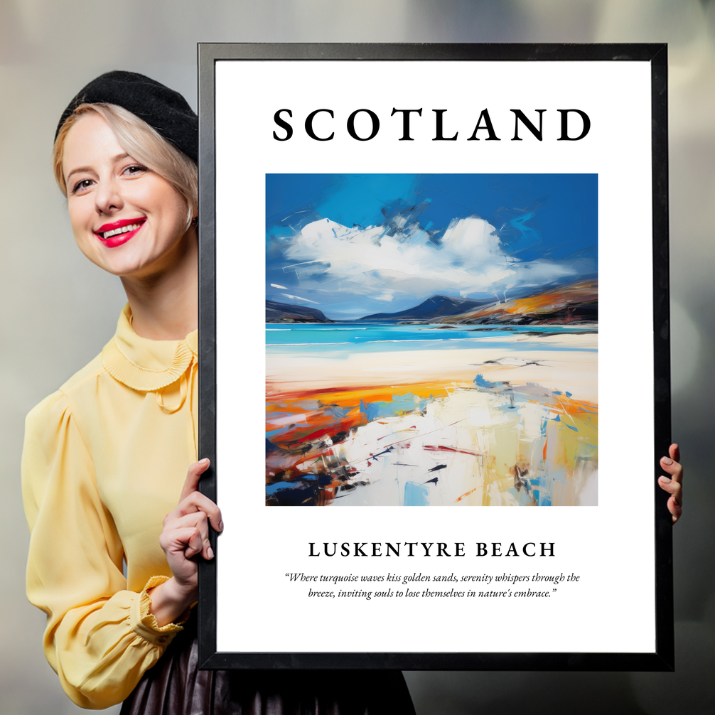 Person holding a poster of Luskentyre Beach