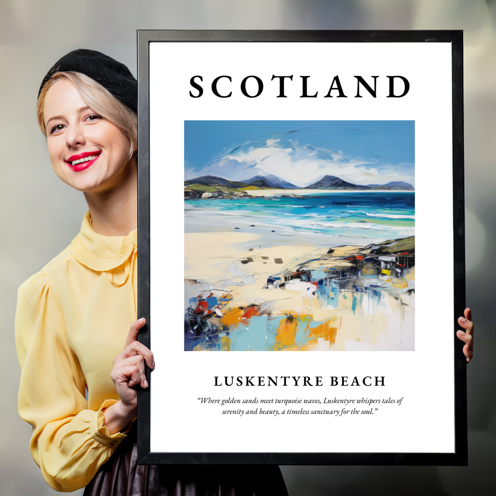 Person holding a poster of Luskentyre Beach