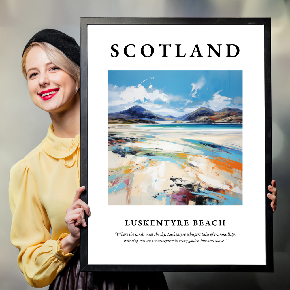 Person holding a poster of Luskentyre Beach