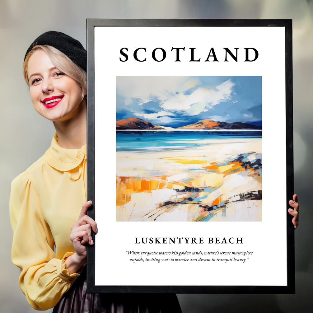 Person holding a poster of Luskentyre Beach