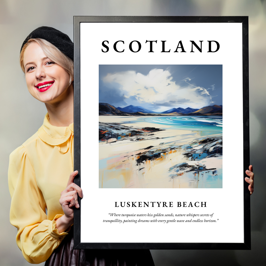 Person holding a poster of Luskentyre Beach