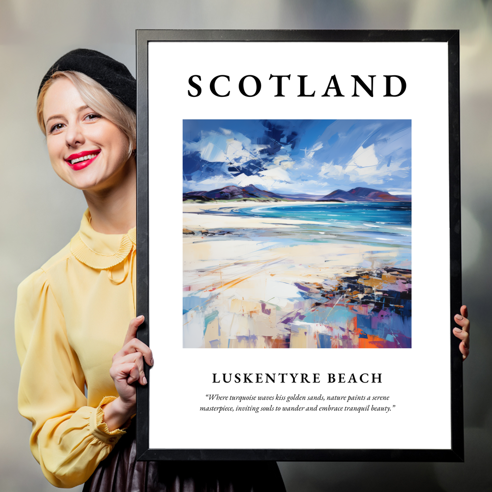 Person holding a poster of Luskentyre Beach