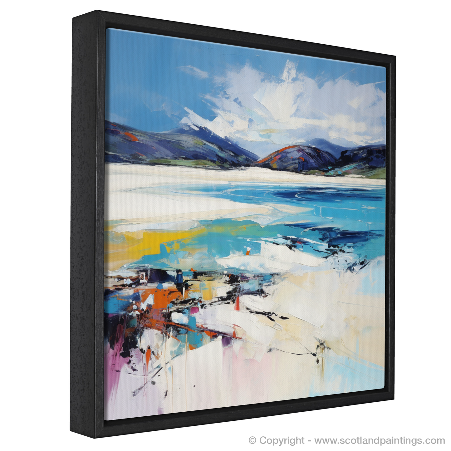 Painting and Art Print of Luskentyre Beach, Isle of Harris entitled "Dancing Skies and Wild Shores: Luskentyre Beach Expressionist Art".