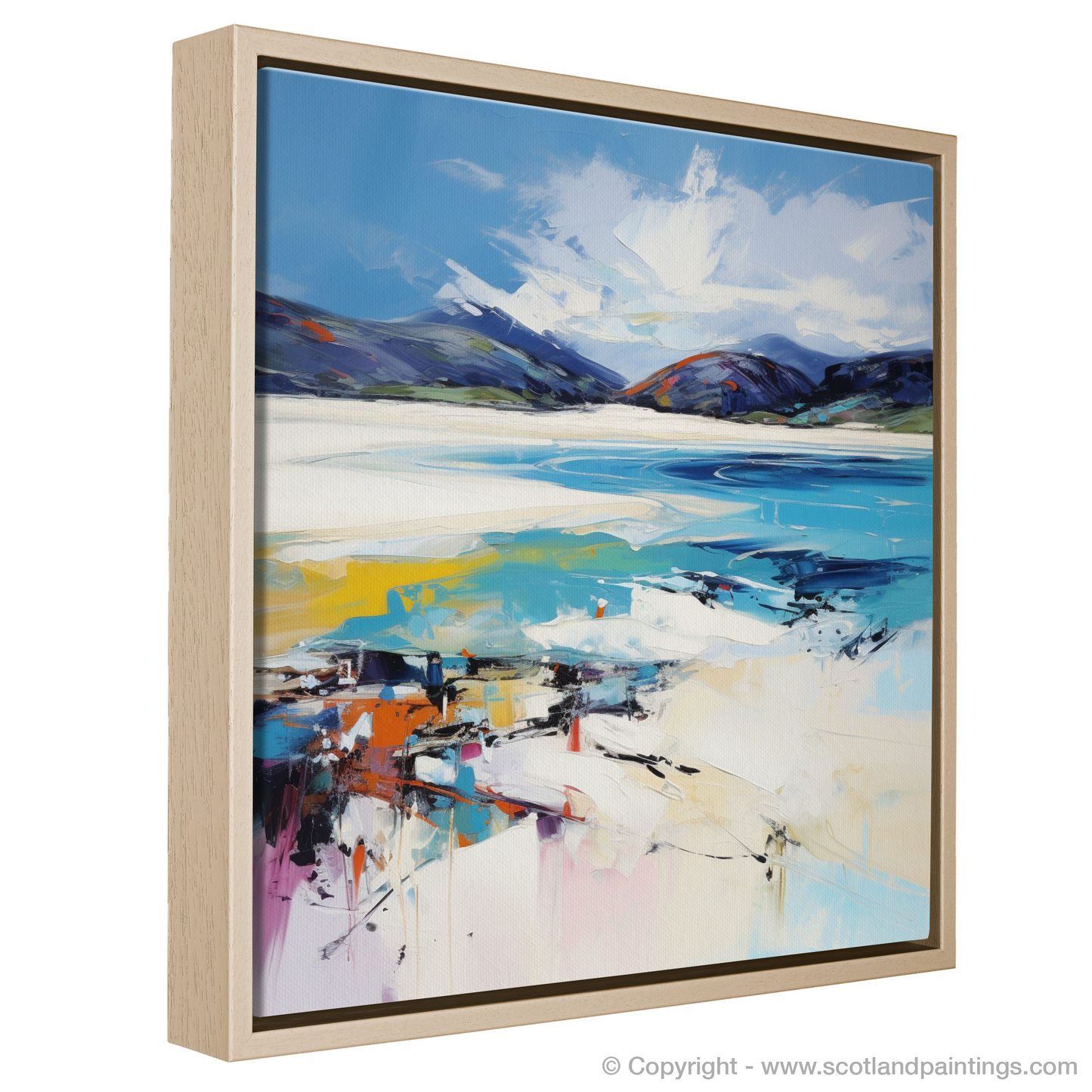 Painting and Art Print of Luskentyre Beach, Isle of Harris entitled "Dancing Skies and Wild Shores: Luskentyre Beach Expressionist Art".