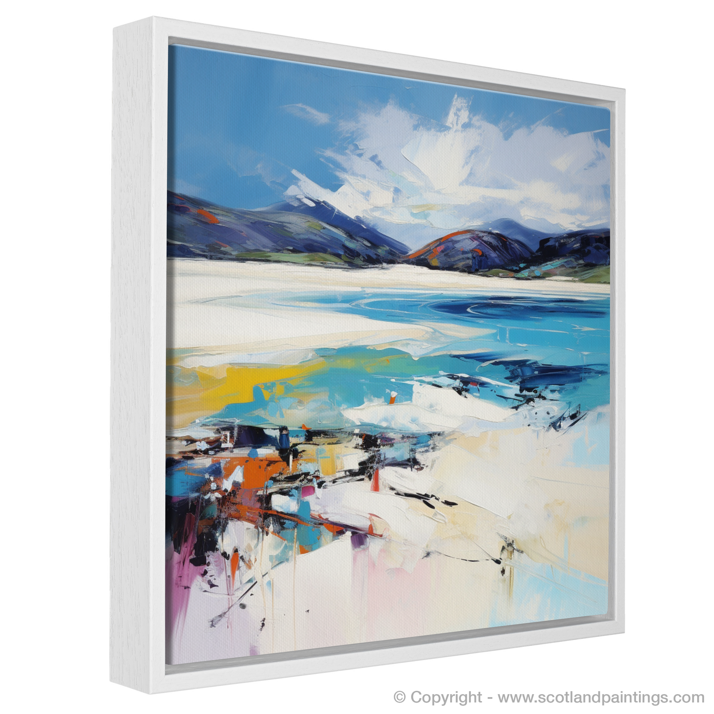 Painting and Art Print of Luskentyre Beach, Isle of Harris entitled "Dancing Skies and Wild Shores: Luskentyre Beach Expressionist Art".