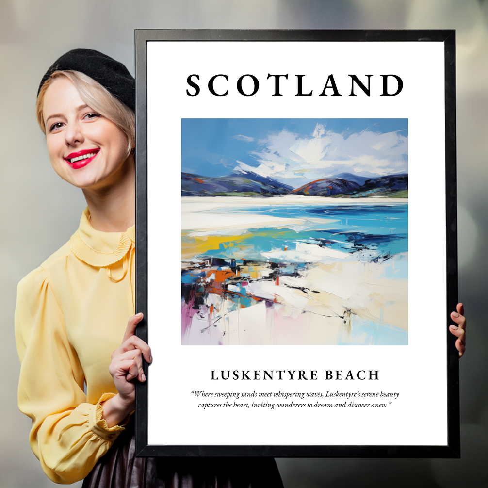 Person holding a poster of Luskentyre Beach