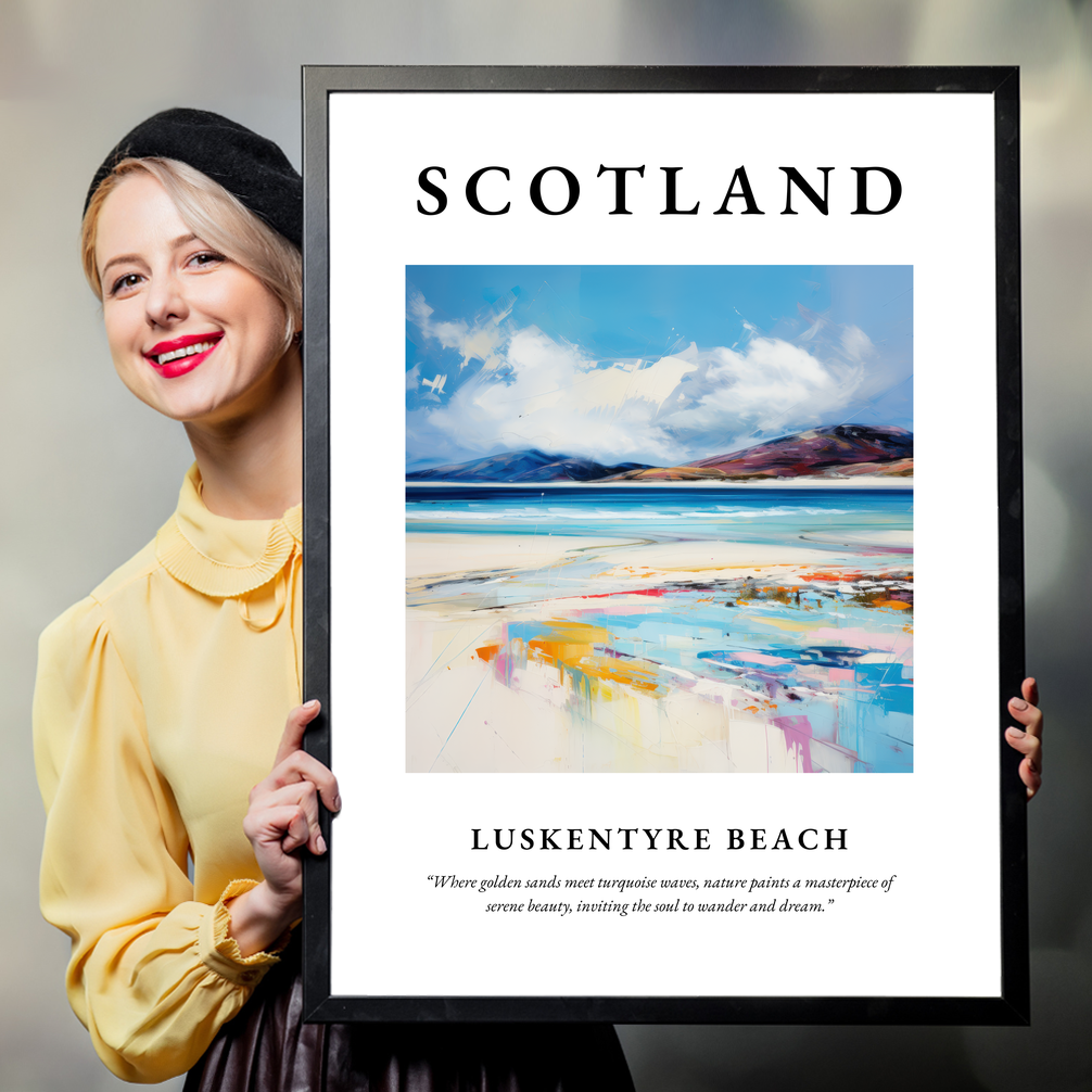 Person holding a poster of Luskentyre Beach