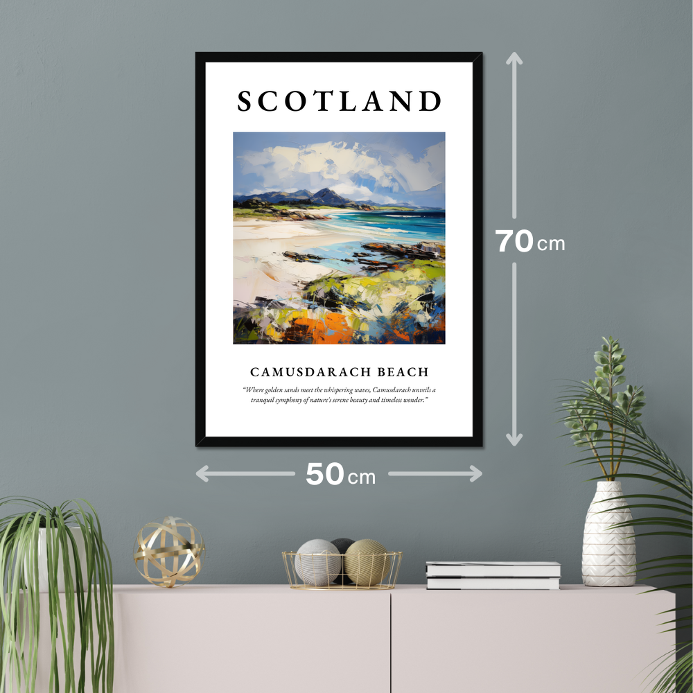 Poster of Camusdarach Beach hanging on a wall