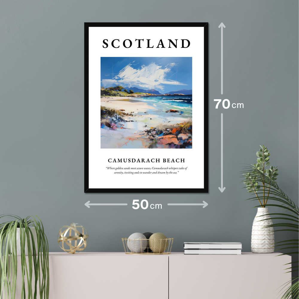 Poster of Camusdarach Beach hanging on a wall