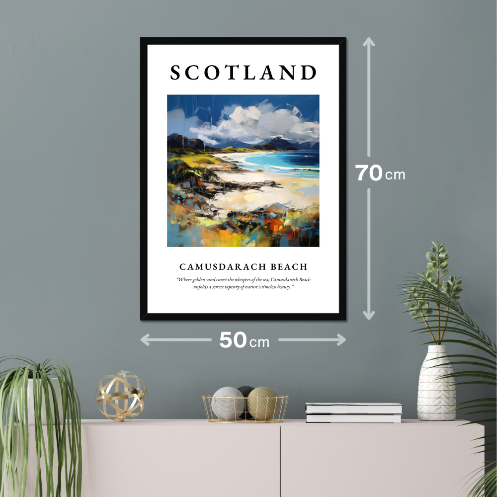 Poster of Camusdarach Beach hanging on a wall