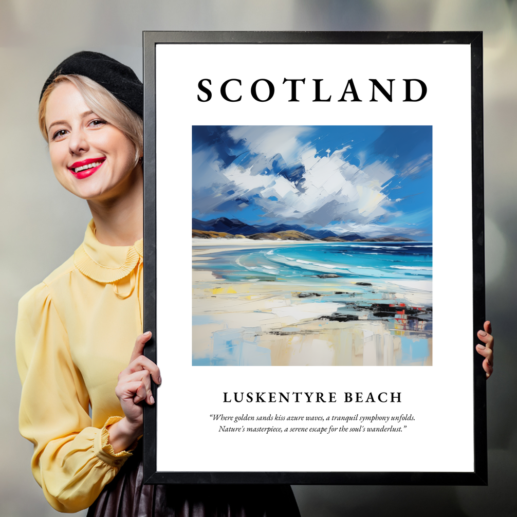 Person holding a poster of Luskentyre Beach