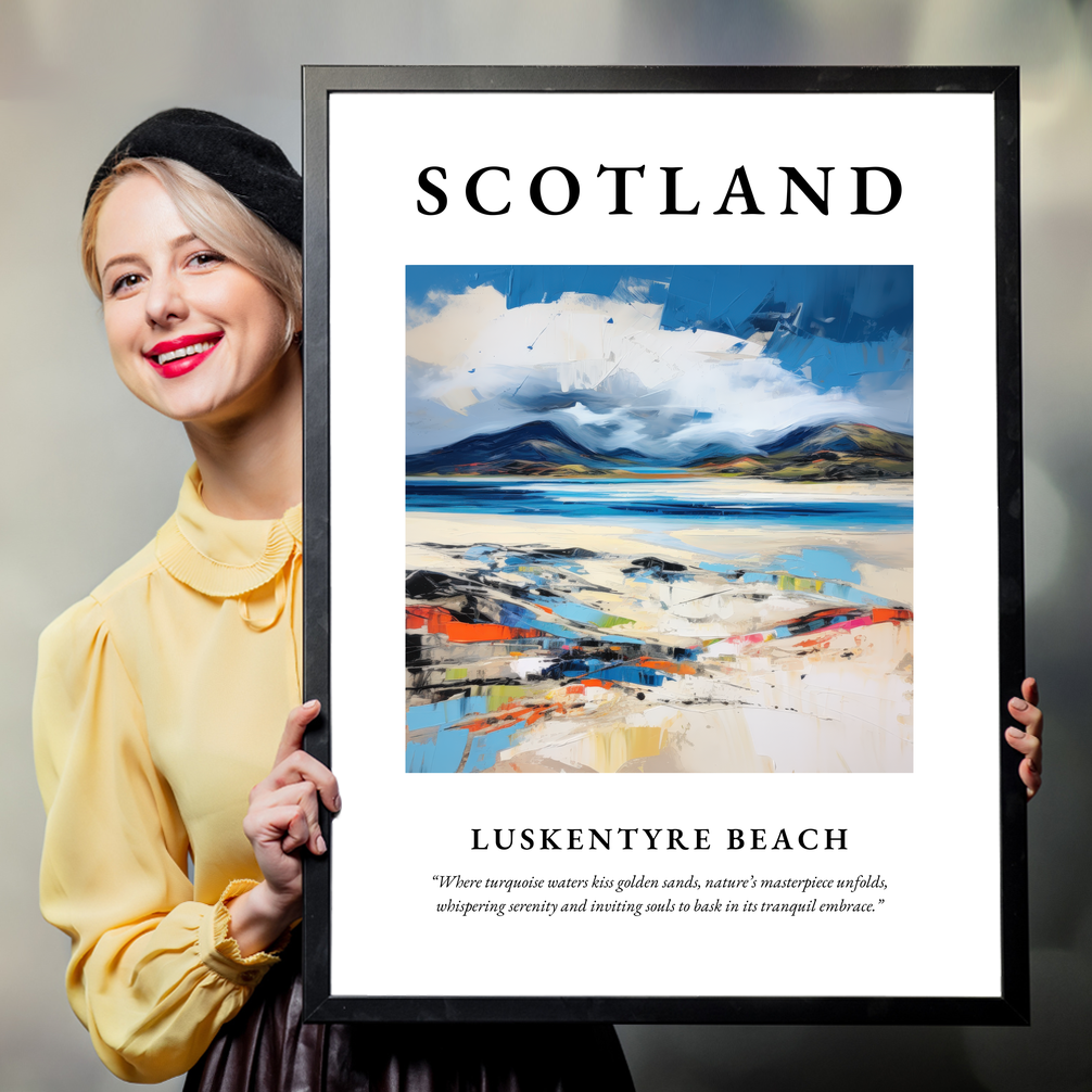 Person holding a poster of Luskentyre Beach