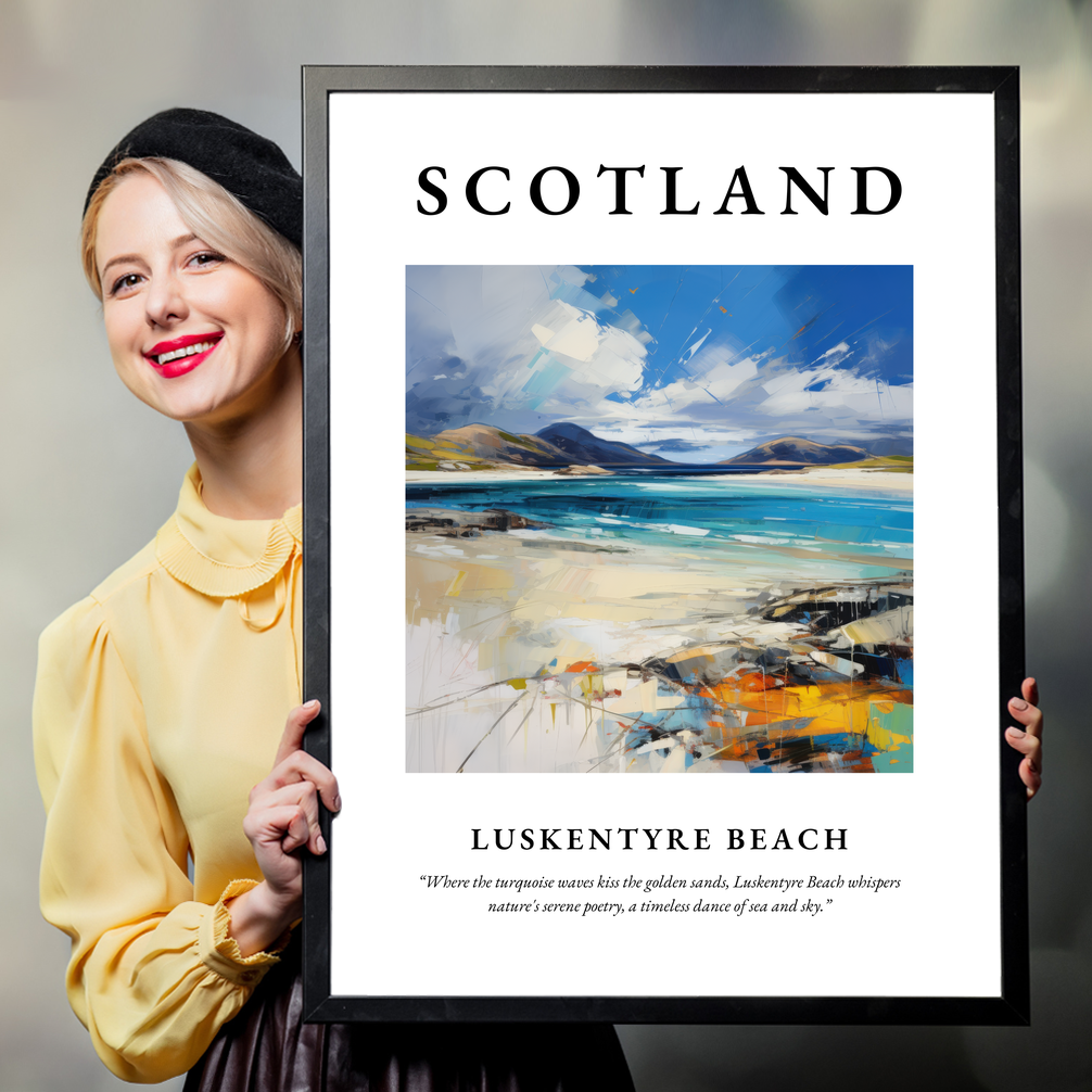 Person holding a poster of Luskentyre Beach