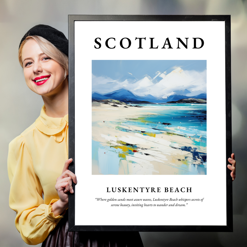 Person holding a poster of Luskentyre Beach