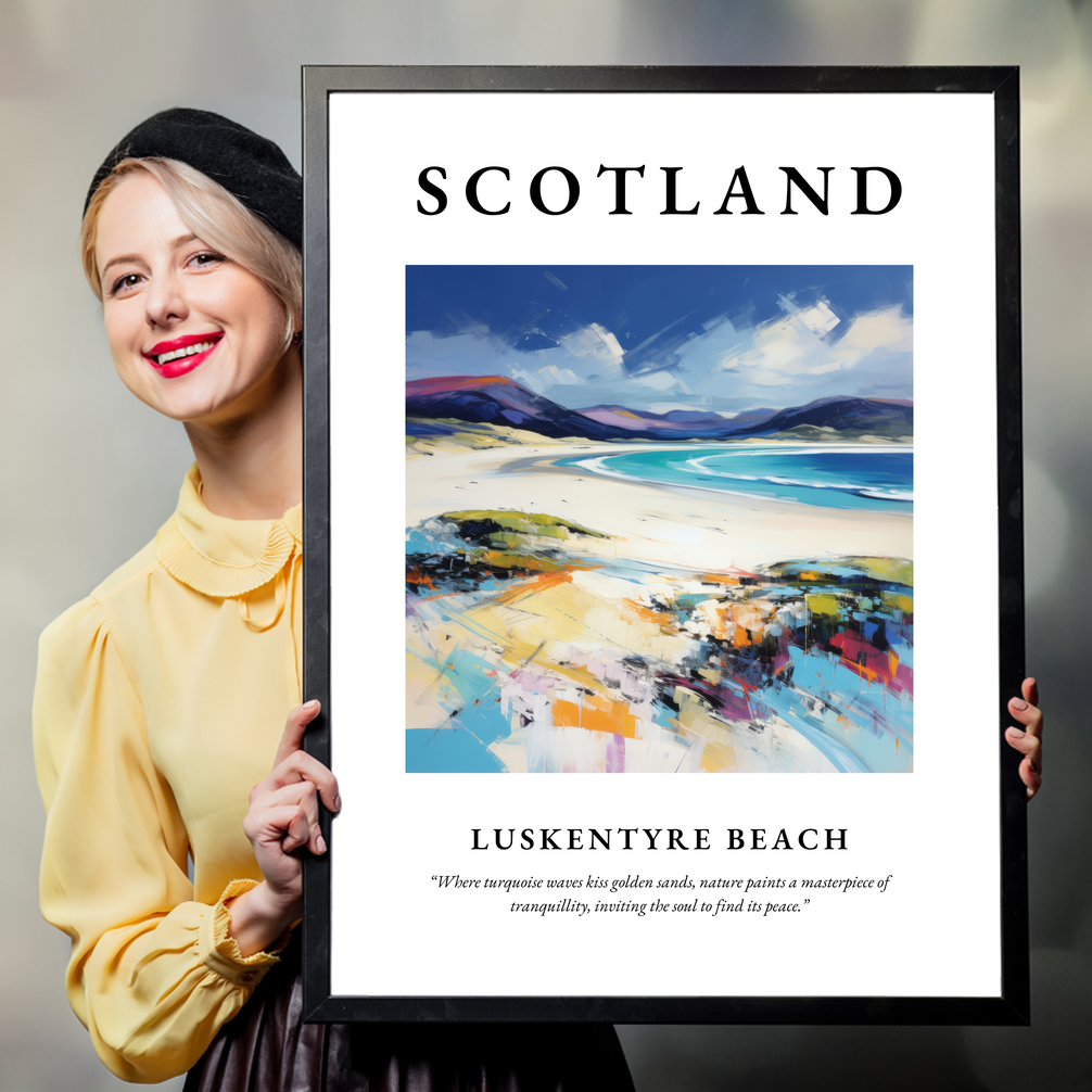 Person holding a poster of Luskentyre Beach