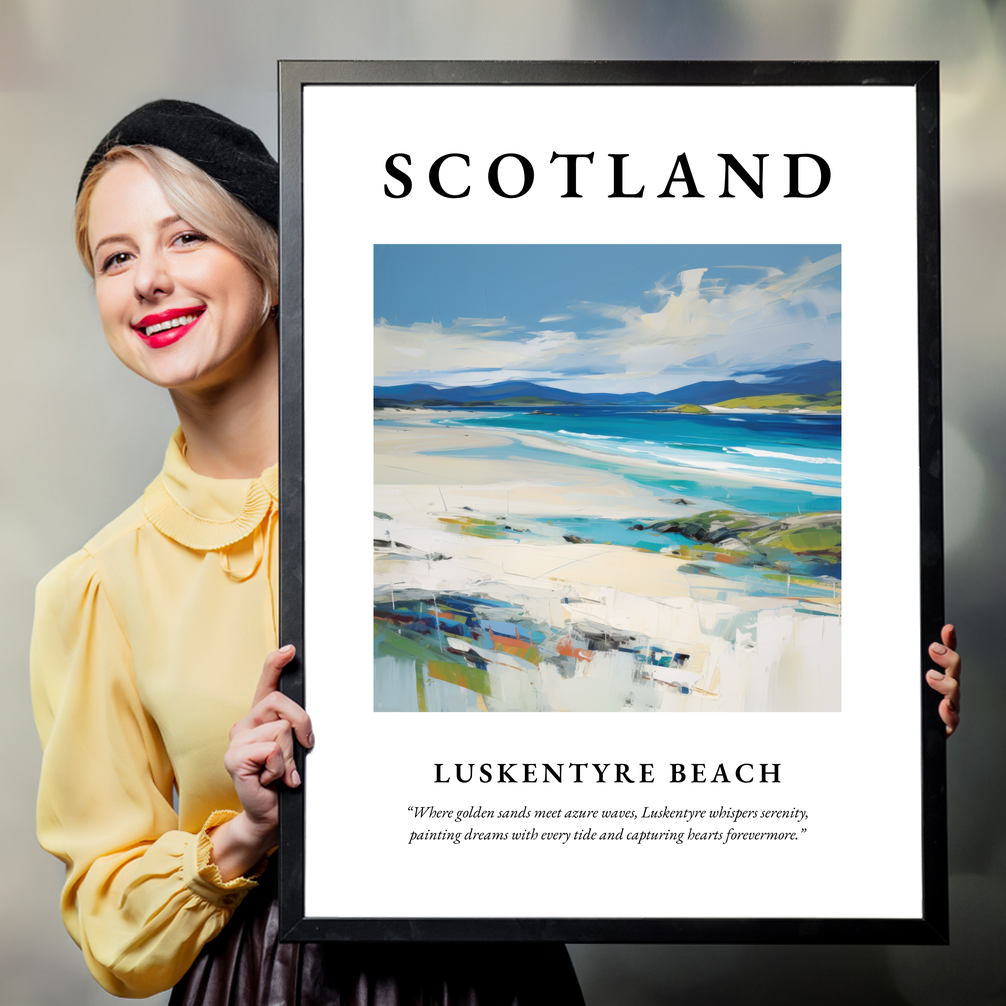 Person holding a poster of Luskentyre Beach