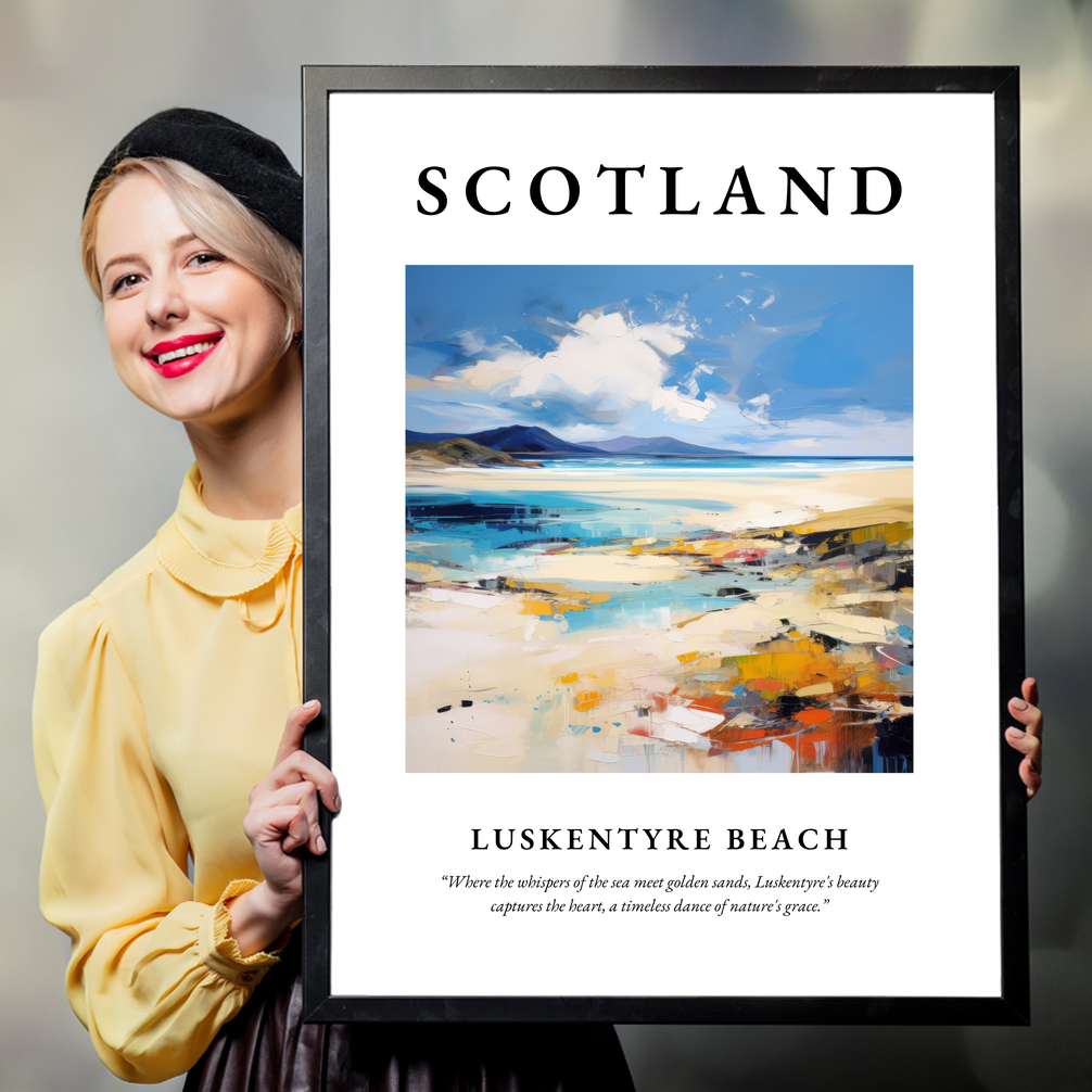 Person holding a poster of Luskentyre Beach