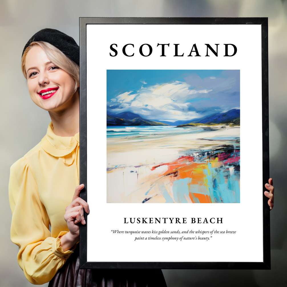 Person holding a poster of Luskentyre Beach