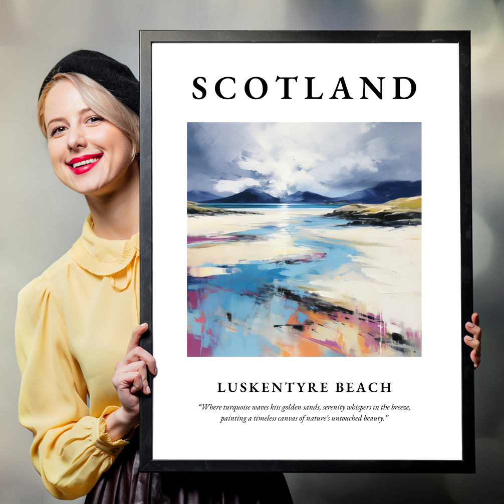 Person holding a poster of Luskentyre Beach