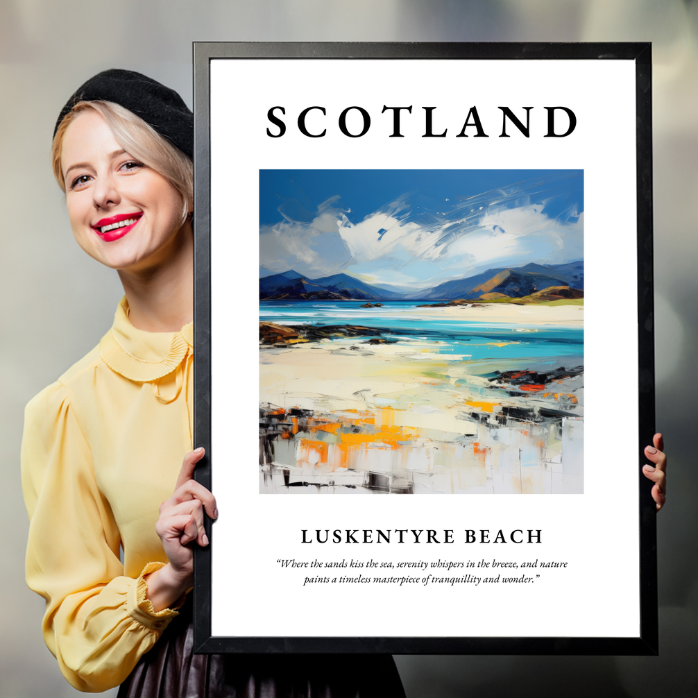 Person holding a poster of Luskentyre Beach