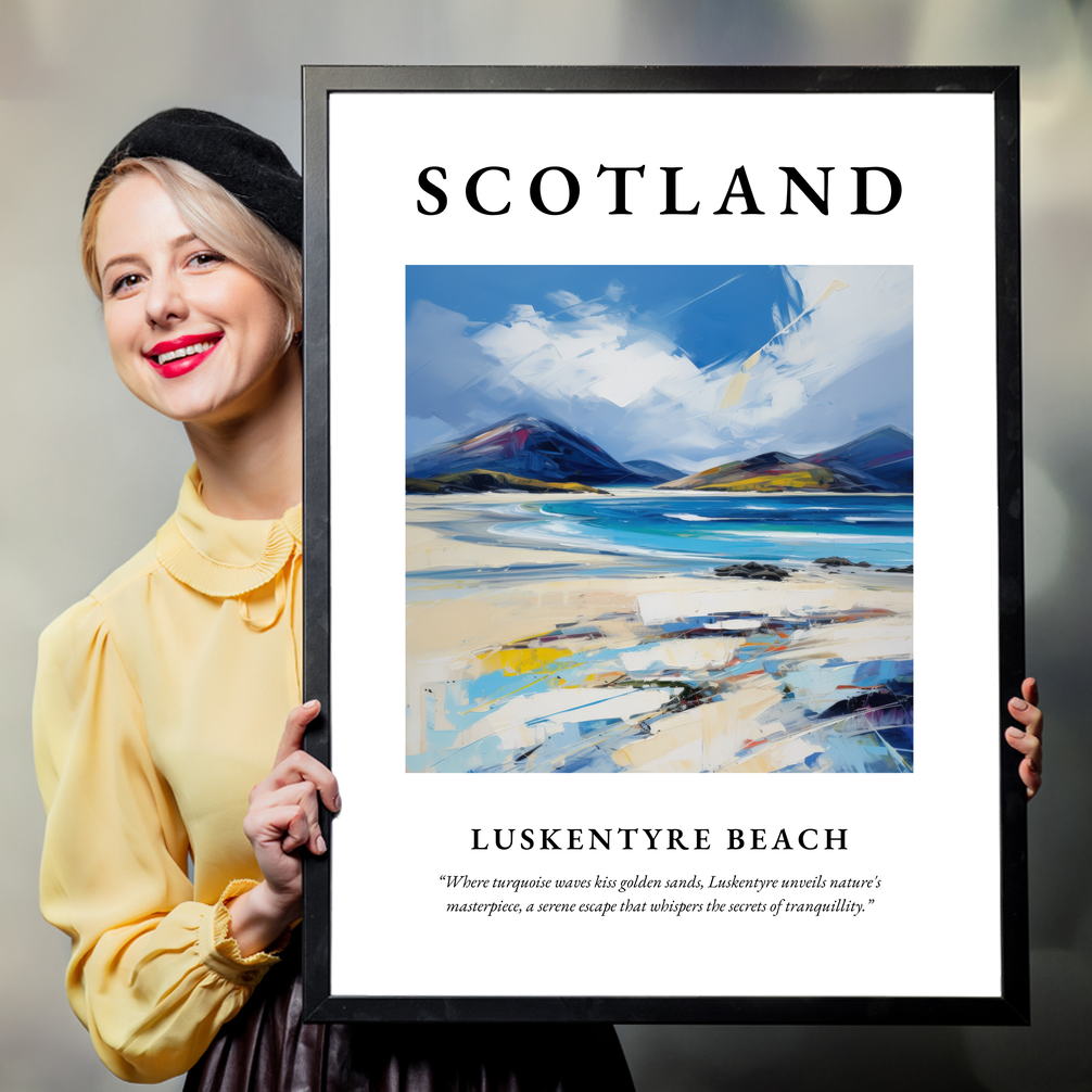 Person holding a poster of Luskentyre Beach