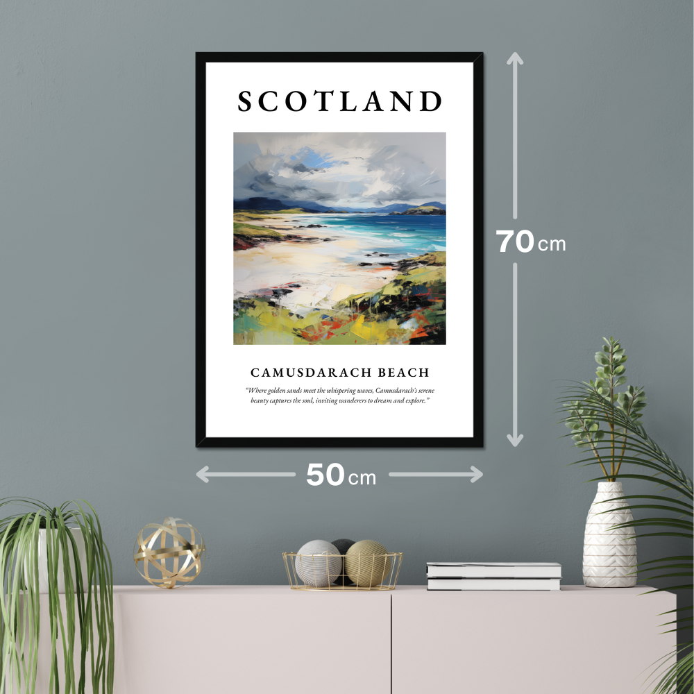 Poster of Camusdarach Beach hanging on a wall