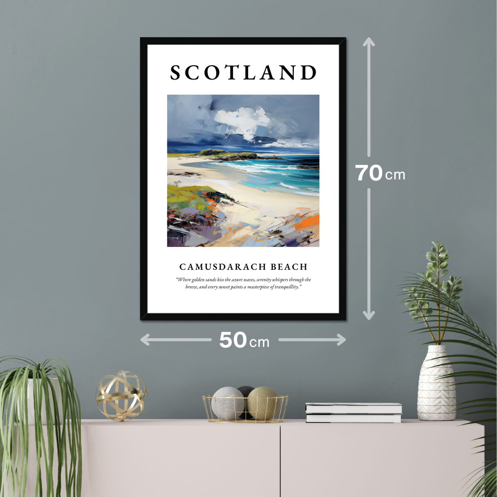 Poster of Camusdarach Beach hanging on a wall