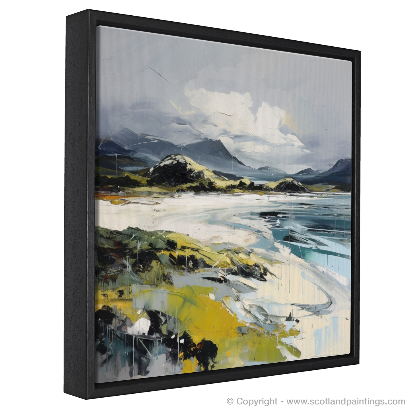 Painting and Art Print of Camusdarach Beach, Arisaig entitled "Majestic Tranquility: An Expressionist Ode to Camusdarach Beach".