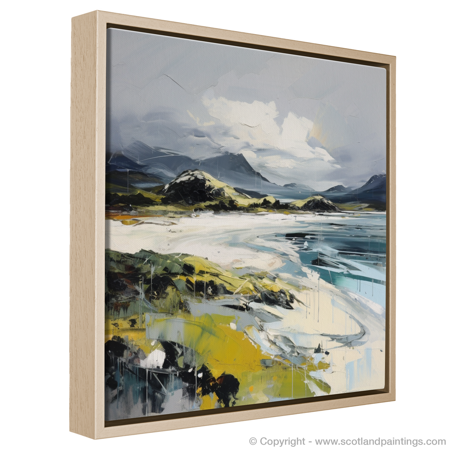 Painting and Art Print of Camusdarach Beach, Arisaig entitled "Majestic Tranquility: An Expressionist Ode to Camusdarach Beach".