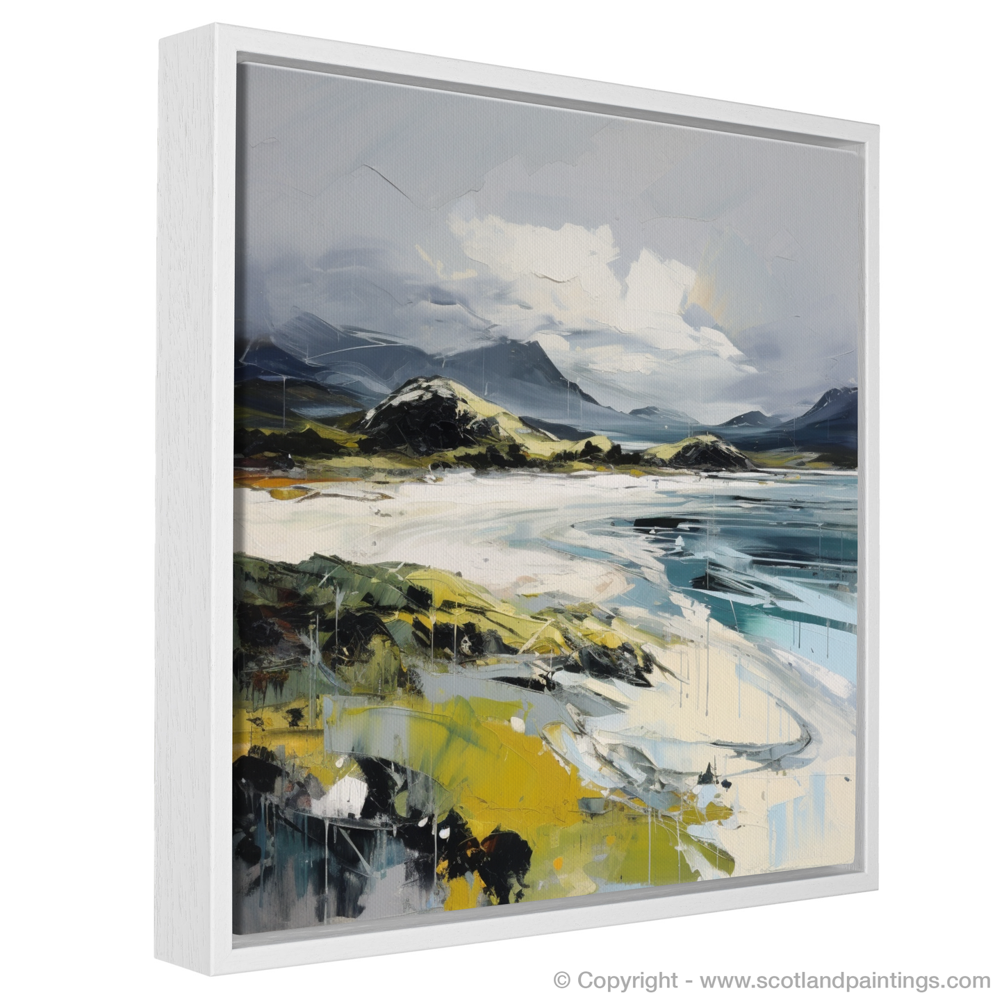 Painting and Art Print of Camusdarach Beach, Arisaig entitled "Majestic Tranquility: An Expressionist Ode to Camusdarach Beach".