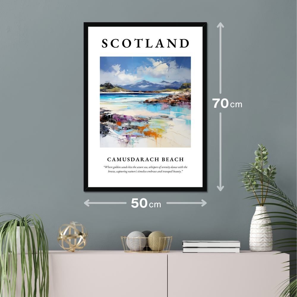 Poster of Camusdarach Beach hanging on a wall