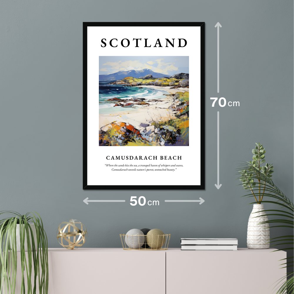 Poster of Camusdarach Beach hanging on a wall