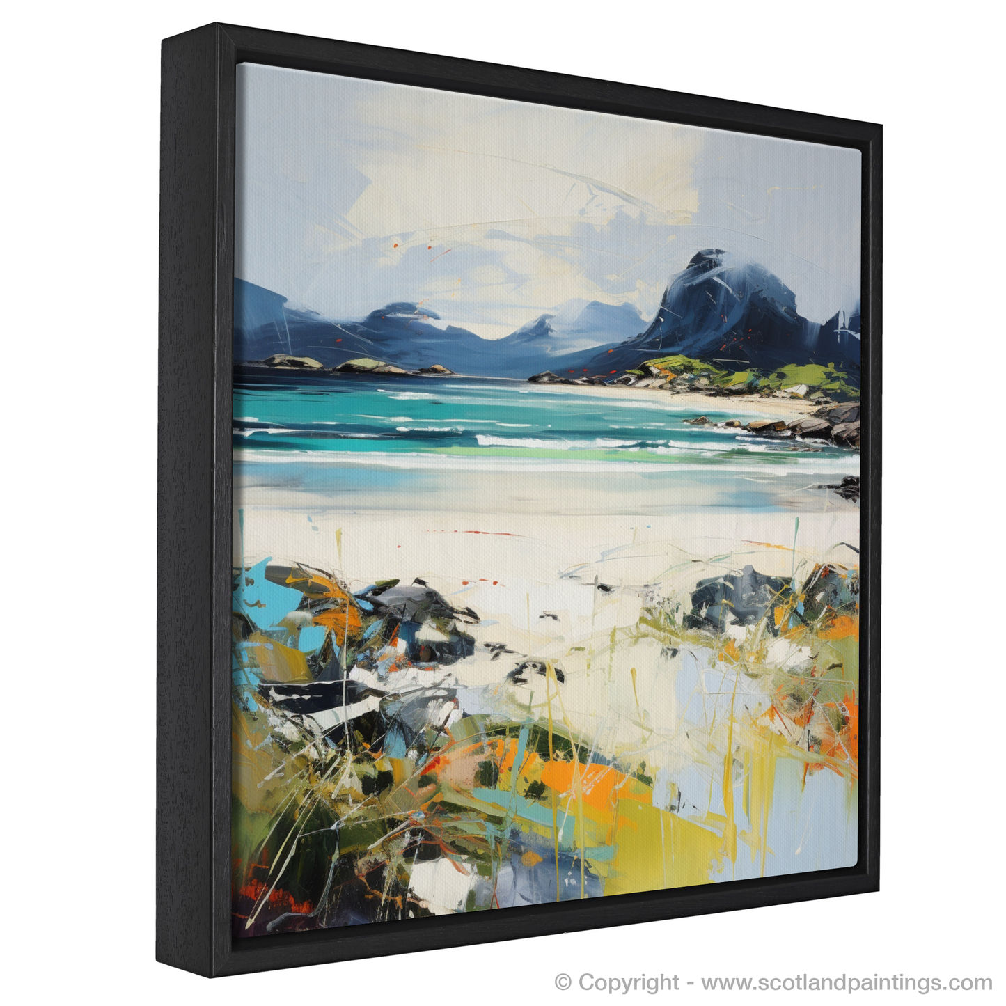 Painting and Art Print of Camusdarach Beach, Arisaig entitled "Camusdarach Beach Embrace: An Expressionist Ode to Scottish Shores".