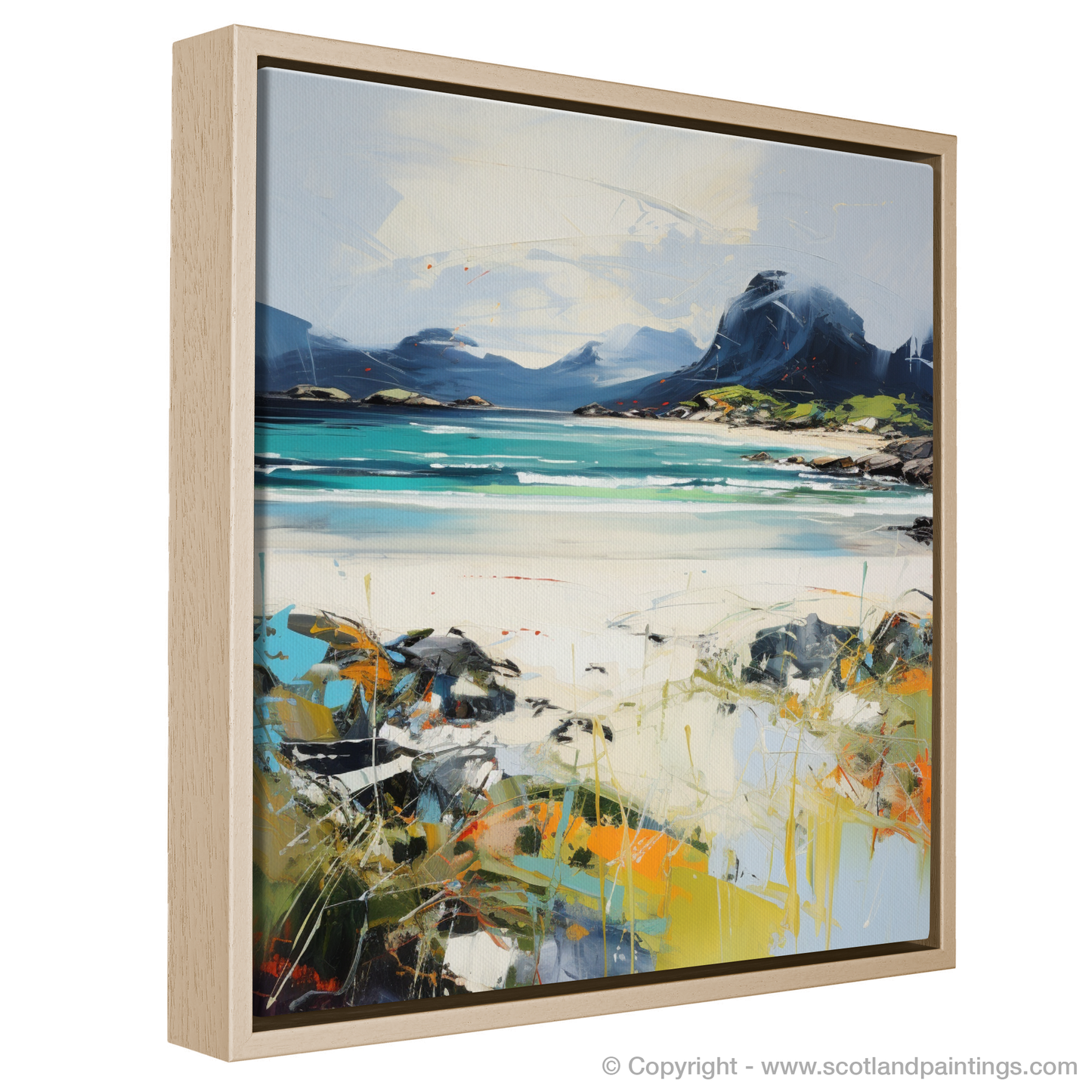 Painting and Art Print of Camusdarach Beach, Arisaig entitled "Camusdarach Beach Embrace: An Expressionist Ode to Scottish Shores".